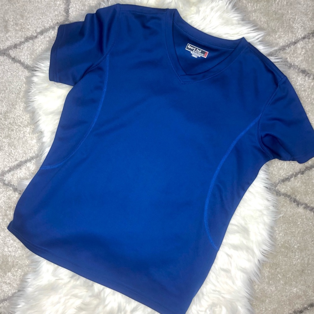 Blue Athletic Short Sleeves Workout Shirt